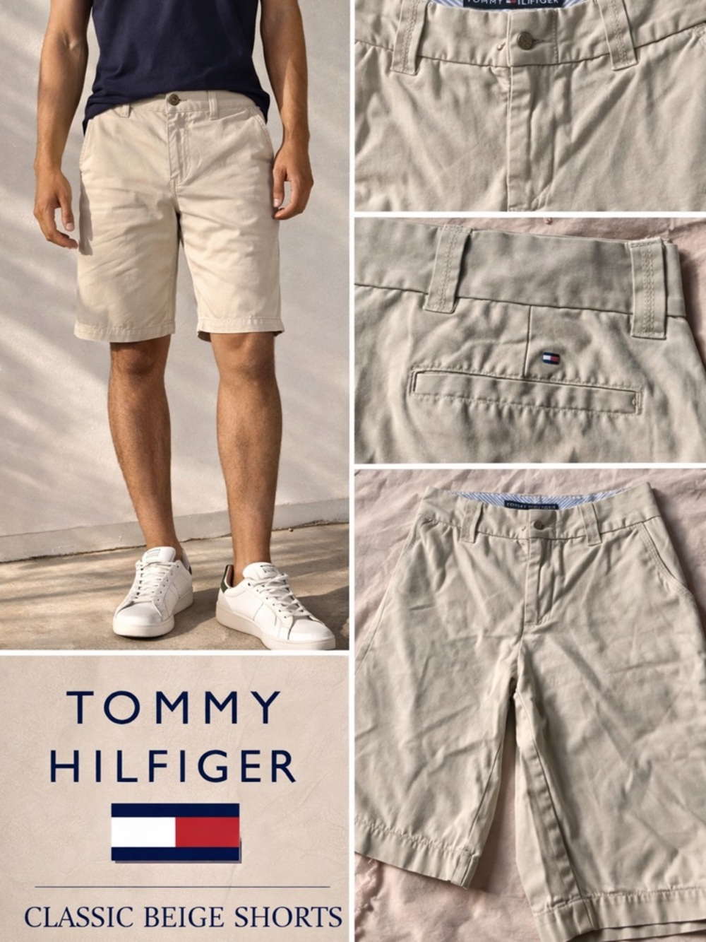 Tommy Hilfiger Men's Classic Beige Flat-Front Shorts
